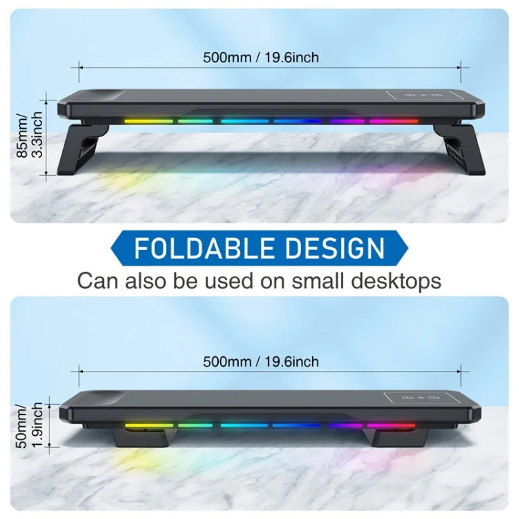 RGB Computer Monitor Stand Riser 3 USB 2.0 +1 Type-C Ports