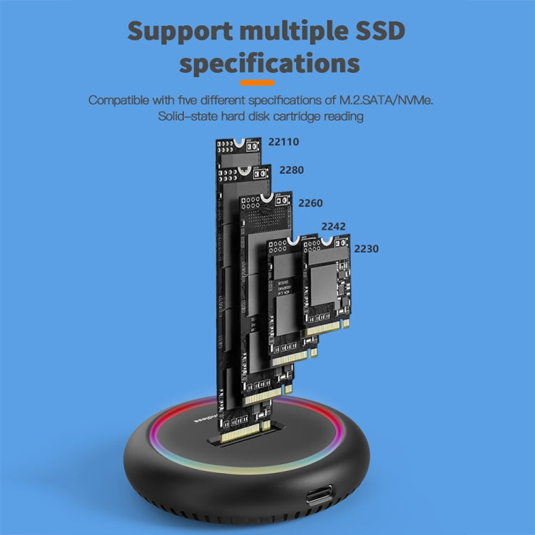 Blueendless SD03C M.2 NVMe / NGFF Dual-Protocol SSD Base With RGB Color Light