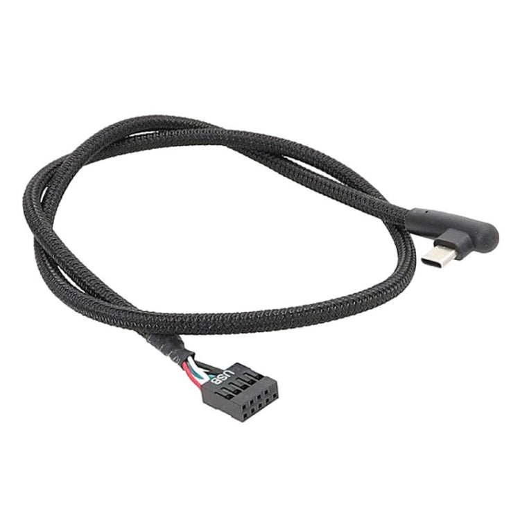 Motherboard USB 9Pin To Type-C Elbow Data Cable Braided Network Cable