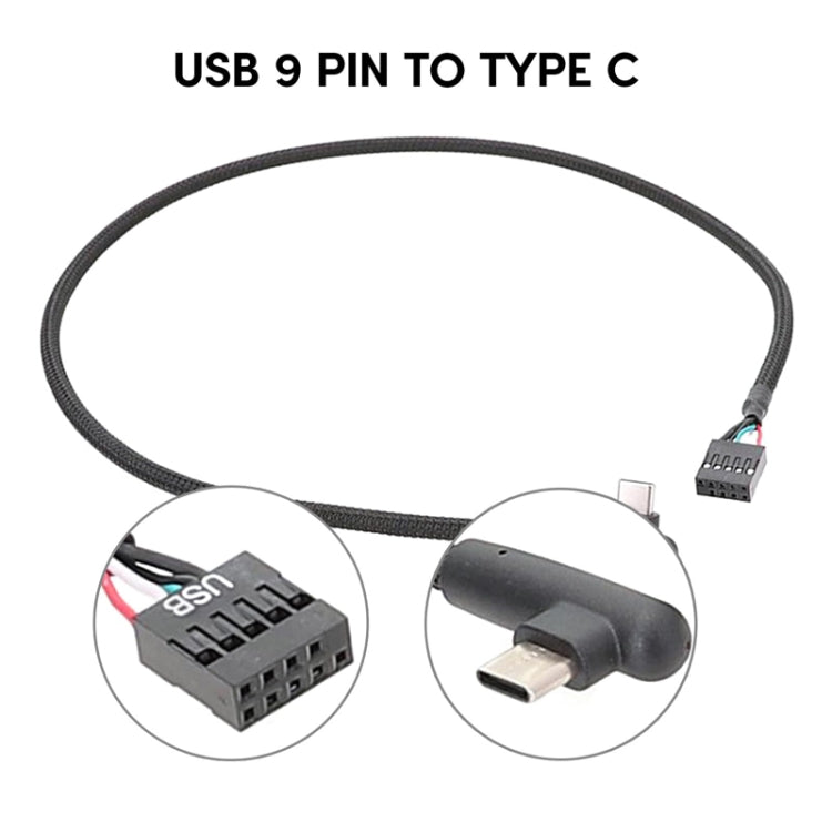 Motherboard USB 9Pin To Type-C Elbow Data Cable Braided Network Cable