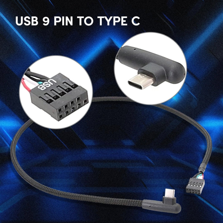 Motherboard USB 9Pin To Type-C Elbow Data Cable Braided Network Cable