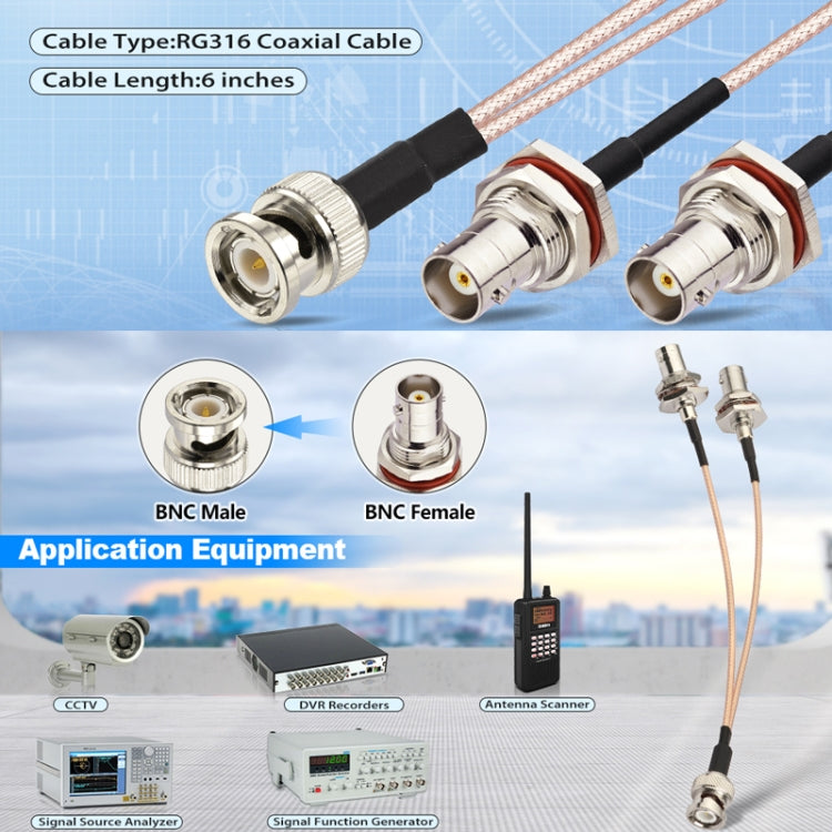 BNC Male To Dual BNC Female RG316 Wire Coaxial Connector