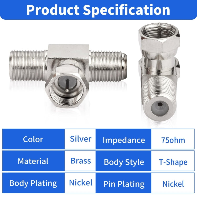 F Type Splitter 3 Way Connector F Male To Dual F Female Coaxial Connector Adapter