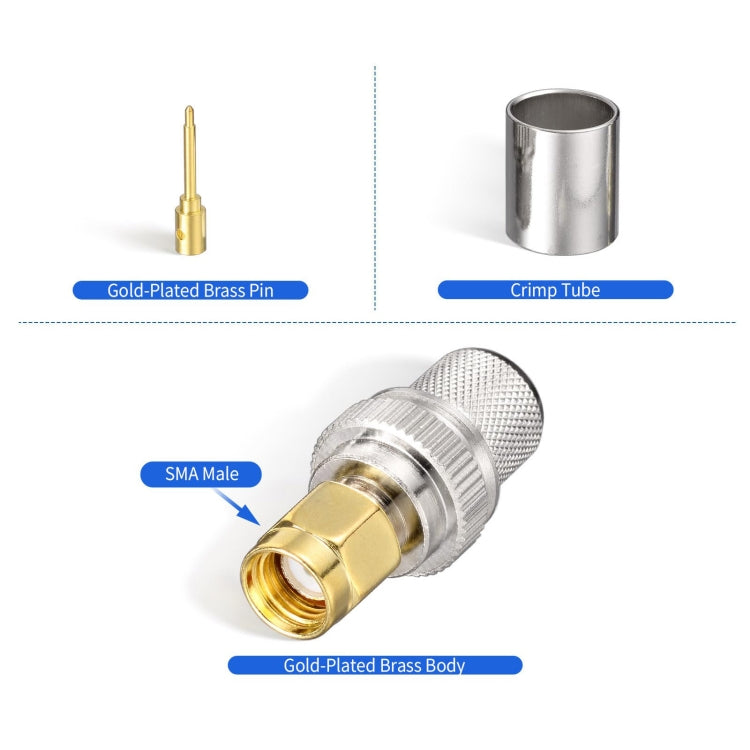 10pcs /Pack SMA Male Crimp Connector Kit For LMR-400 / RG8 / RG213 / Belden-9913 SMA Extension Cable