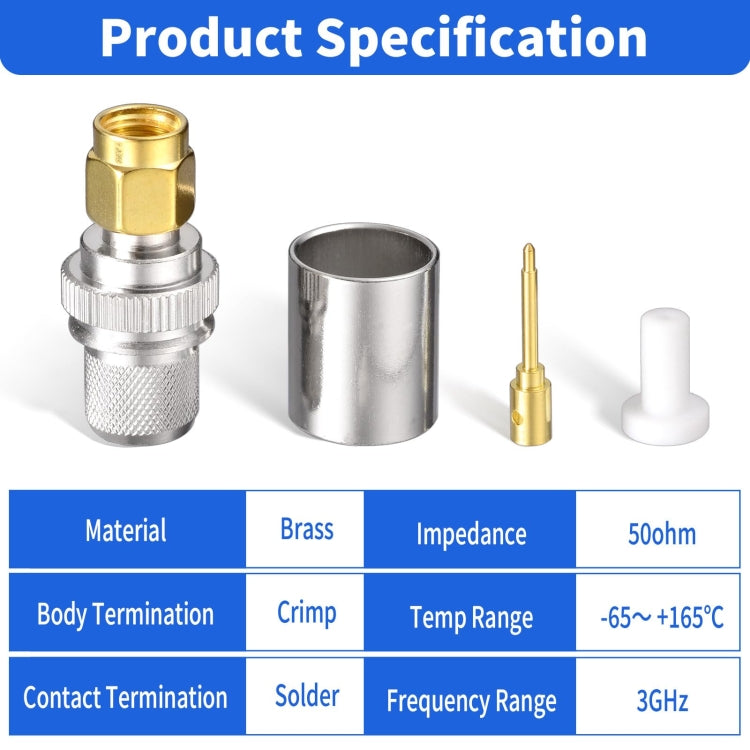 10pcs /Pack SMA Male Crimp Connector Kit For LMR-400 / RG8 / RG213 / Belden-9913 SMA Extension Cable