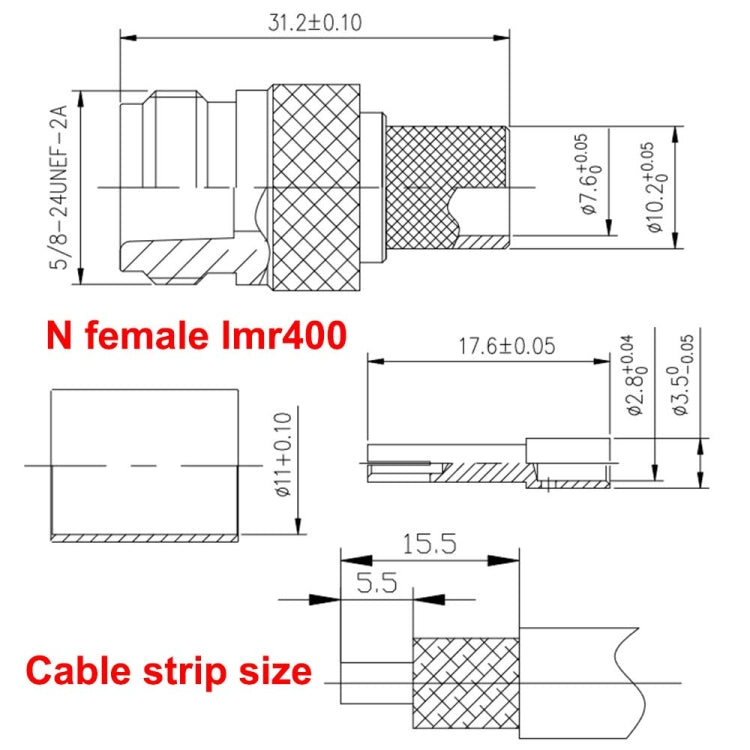 N Female Jack Crimp Connector For LMR400 / Belden 9913 / RG8 Cable