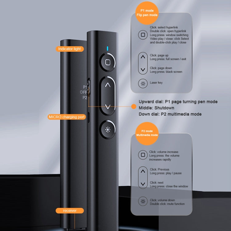 B2 2.4GHz Dual-Mode Conference PPT Wireless Page Turning Pen Multimedia Infrared Laser Pointer