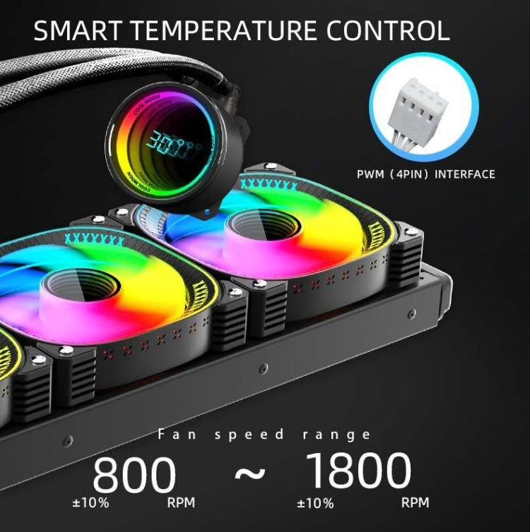 COOLMOON CM-YM-360T Computer ARGB Temperature Display Lens Multi-Platform Integrated CPU Cooler