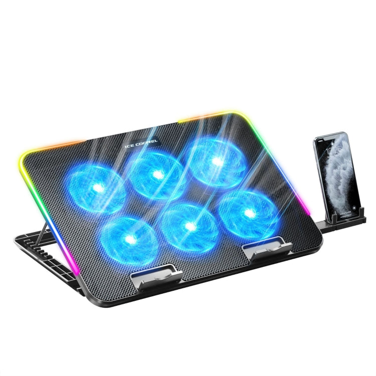 ICE COOREL A9R 6-fans Adjustable Laptop Stand Radiator with RGB Atmosphere Light