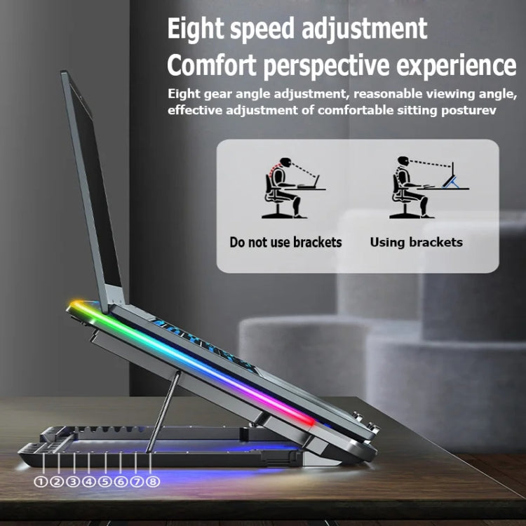 ICE COOREL A9R 6-fans Adjustable Laptop Stand Radiator with RGB Atmosphere Light