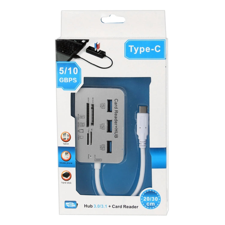 USB 3.1 Type-C COMBO 3 Ports HUB + MS DUO / SD(HC) / M2 / T-Flash Card Reader with LED Indication