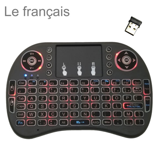 Support Language: French i8 Air Mouse Wireless Backlit Keyboard with Touchpad for Android TV Box & Smart TV & PC Tablet & Xbox360 & PS3 & HTPC/IPTV