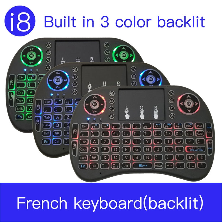 Support Language: French i8 Air Mouse Wireless Backlit Keyboard with Touchpad for Android TV Box & Smart TV & PC Tablet & Xbox360 & PS3 & HTPC/IPTV