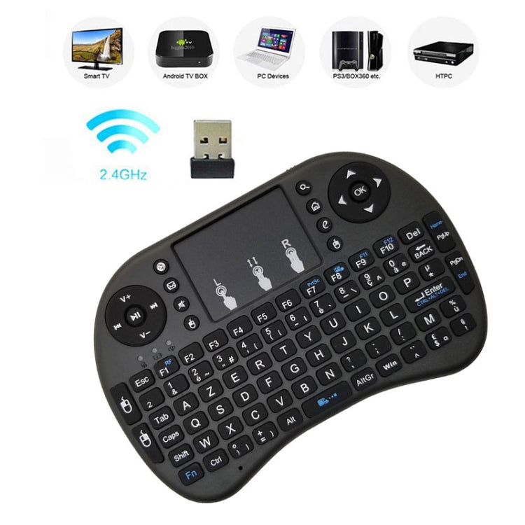 Support Language: French i8 Air Mouse Wireless Keyboard with Touchpad for Android TV Box & Smart TV & PC Tablet & Xbox360 & PS3 & HTPC/IPTV