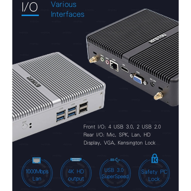 HYSTOU H2 Windows / Linux System Mini PC, Intel Core I3-7167U Dual Core Four Threads up to 2.80GHz, Support mSATA 3.0, 8GB RAM DDR4 + 256GB SSD