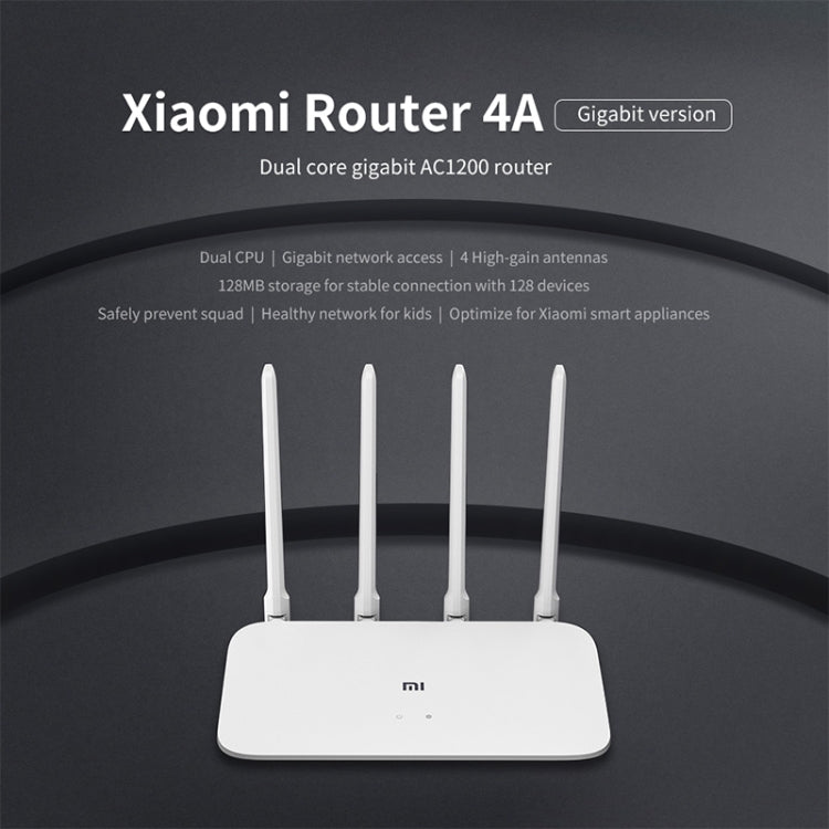 Original Xiaomi WiFi Router 4A Smart APP Control AC1200 1167Mbps 128MB 2.4GHz & 5GHz Dual-core CPU Gigabit Ethernet Port Wireless Router Repeater with 4 Antennas, Support Web & Android & iOS, US Plug