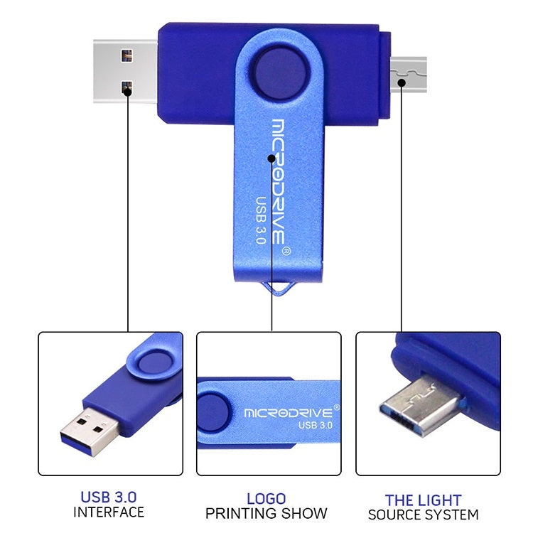 MicroDrive 32GB USB 3.0 Android Phone & Computer Dual-use Rotary Metal U Disk