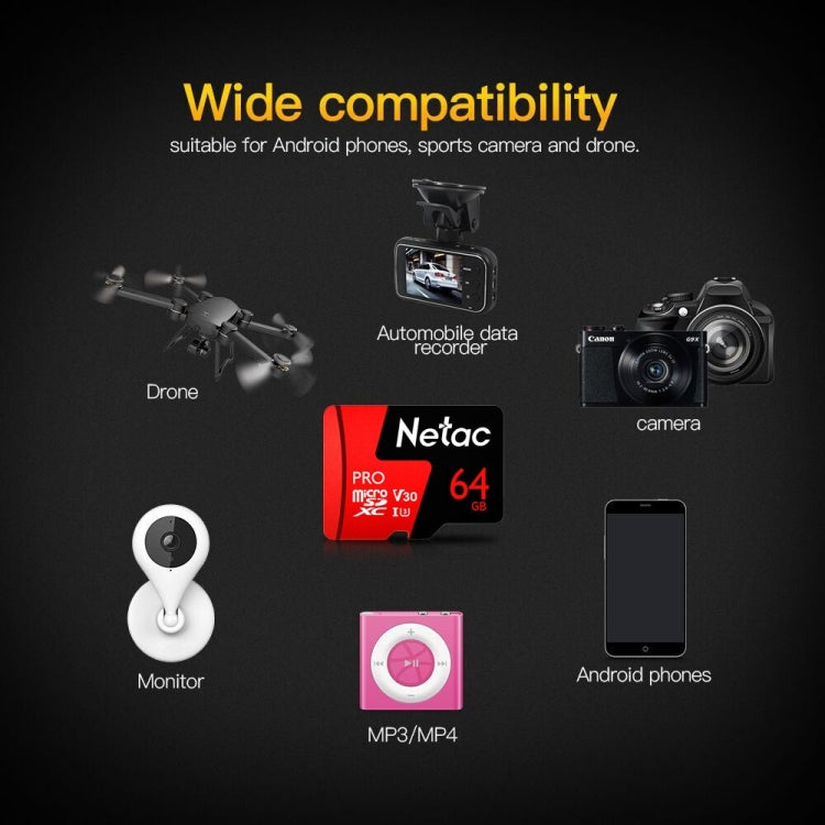 Netac P500 PRO 64GB U3 Speed Level Automobile Data Recorder Monitor Camera Memory Card TF Card