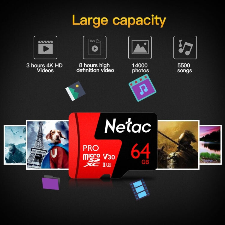 Netac P500 PRO 64GB U3 Speed Level Automobile Data Recorder Monitor Camera Memory Card TF Card